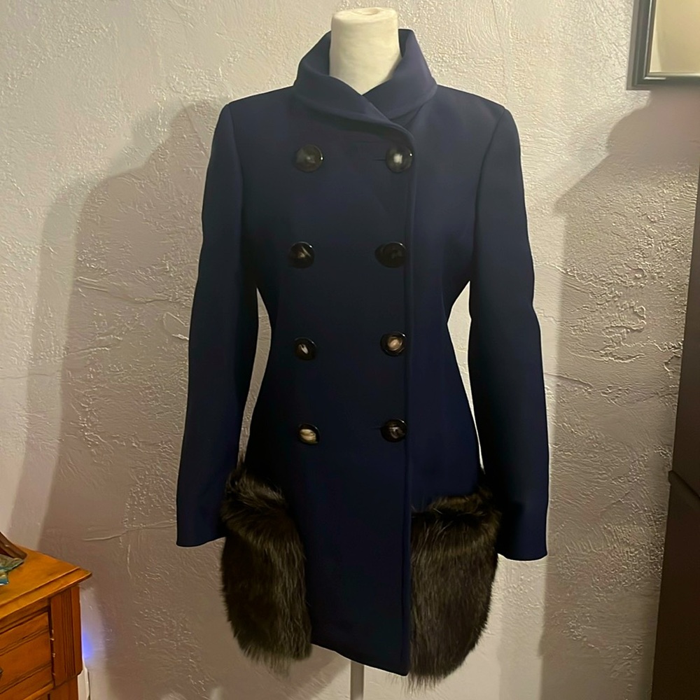 Derek Lam 2016 Fall RTW Collection Double Breasted Jacket with Fur Pockets sz 4